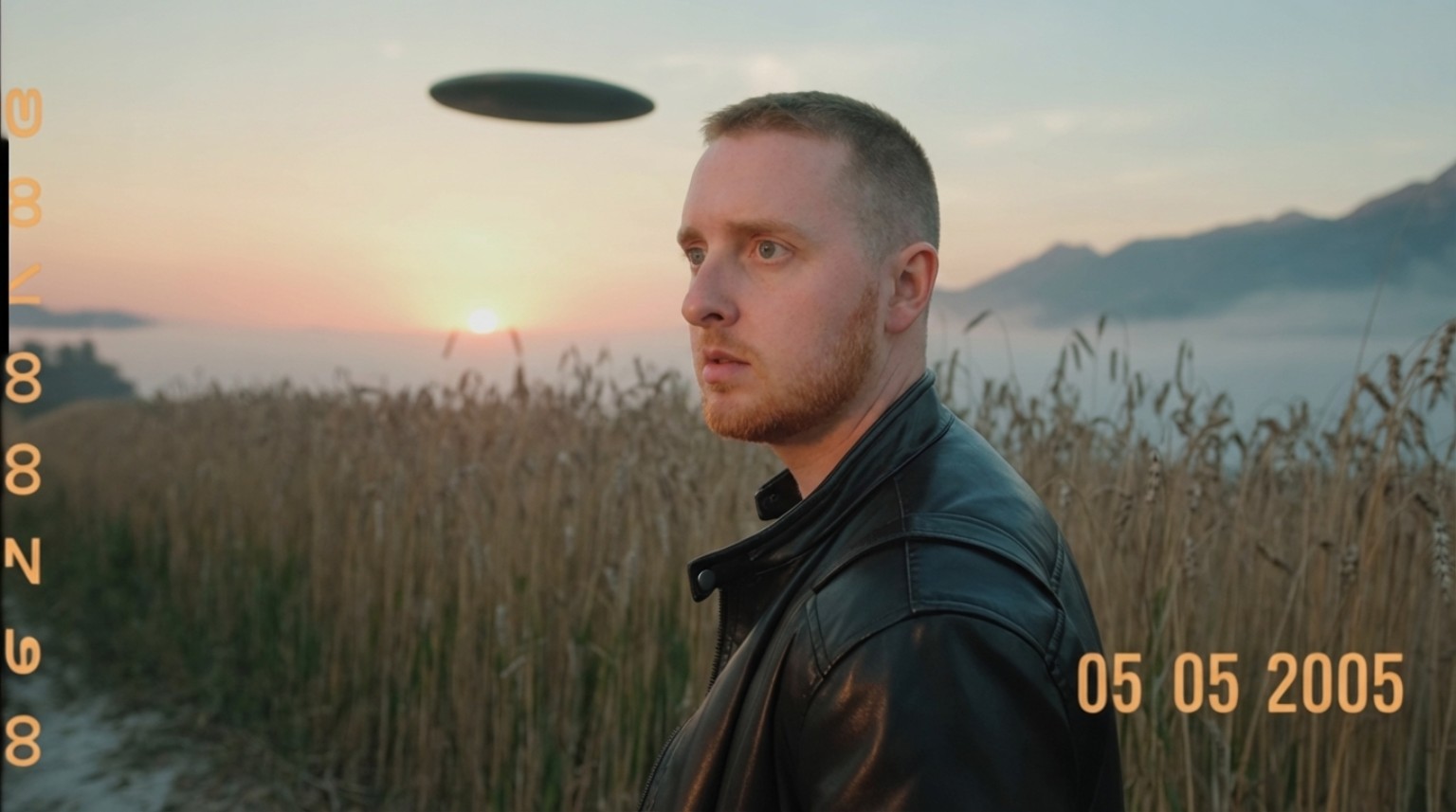 Mr E outdoors beneath an unexplained object in the sky